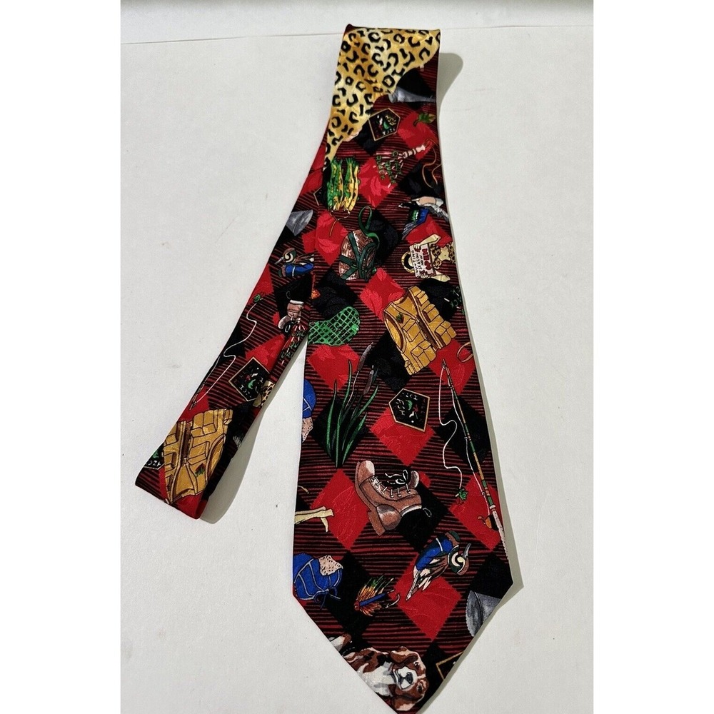 Nicole Miller Tie Fishing Hunting Men's 100% Silk NeckTie Vtg 1992